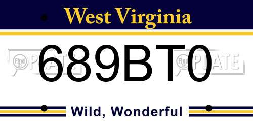 689BT0 West Virginia License Plate