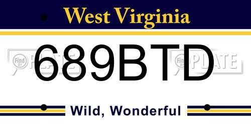 689BTD West Virginia License Plate