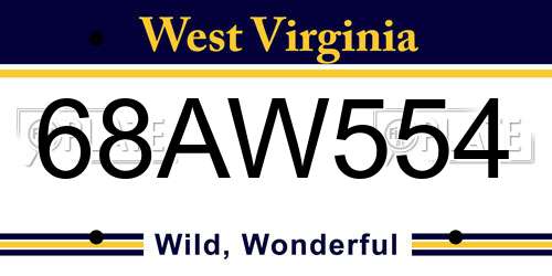 68AW554 West Virginia License Plate