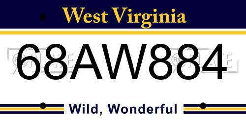 68AW884 West Virginia License Plate