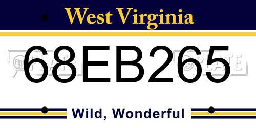68EB265 West Virginia License Plate