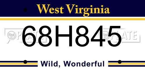 68H845 West Virginia License Plate