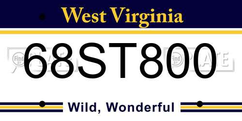 68ST800 West Virginia License Plate