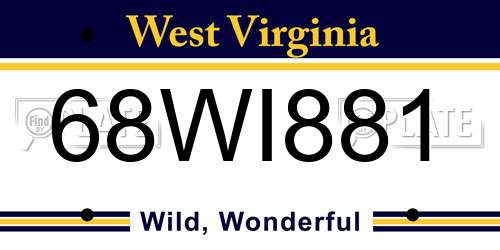 68WI881 West Virginia License Plate