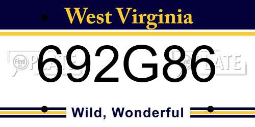 692G86 West Virginia License Plate