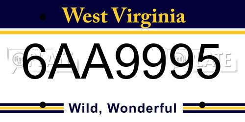 6AA9995 West Virginia License Plate
