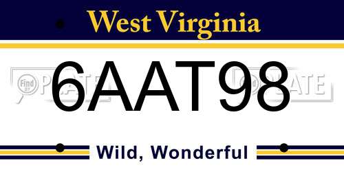 6AAT98 West Virginia License Plate