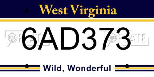6AD373 West Virginia License Plate