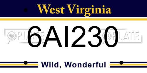 6AI230 West Virginia License Plate
