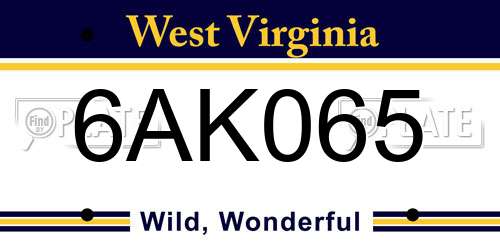 6AK065 West Virginia License Plate