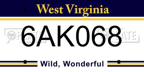 6AK068 West Virginia License Plate