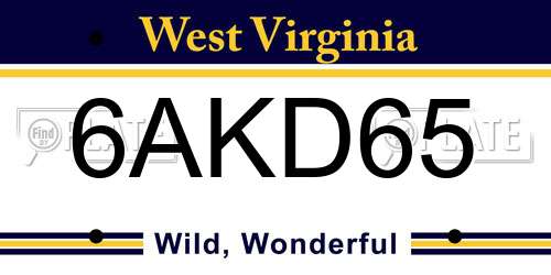 6AKD65 West Virginia License Plate