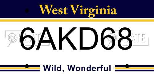 6AKD68 West Virginia License Plate