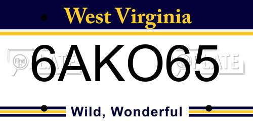6AKO65 West Virginia License Plate