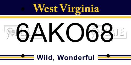 6AKO68 West Virginia License Plate