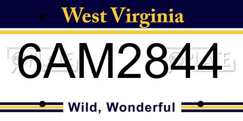 6AM2844 West Virginia License Plate