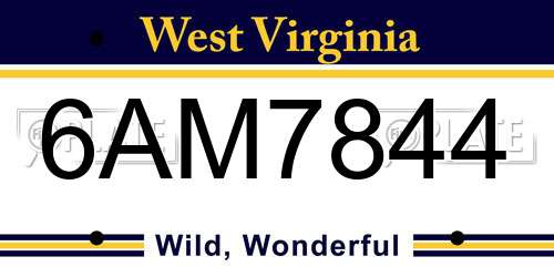 6AM7844 West Virginia License Plate