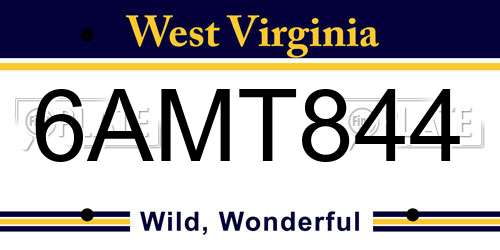 6AMT844 West Virginia License Plate