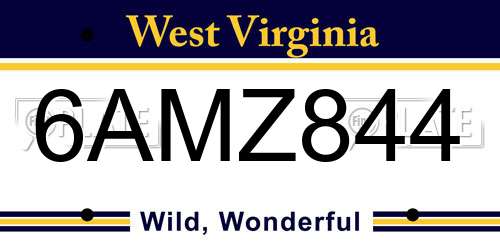 6AMZ844 West Virginia License Plate