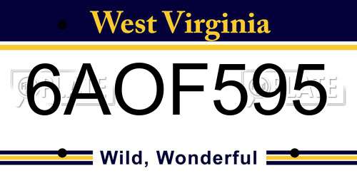 6AOF595 West Virginia License Plate