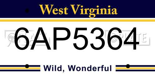 6AP5364 West Virginia License Plate
