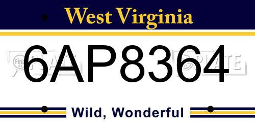6AP8364 West Virginia License Plate