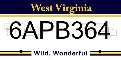6APB364 West Virginia License Plate