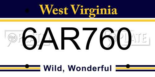 6AR760 West Virginia License Plate