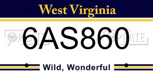 6AS860 West Virginia License Plate