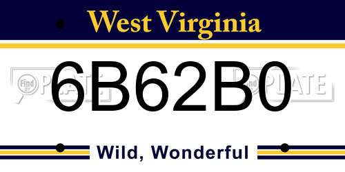 6B62B0 West Virginia License Plate