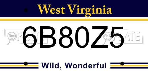 6B80Z5 West Virginia License Plate