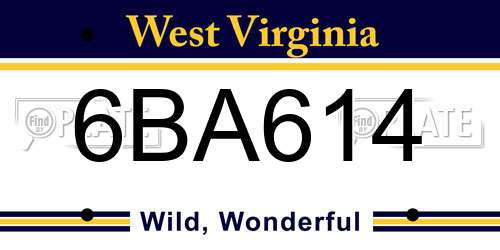 6BA614 West Virginia License Plate