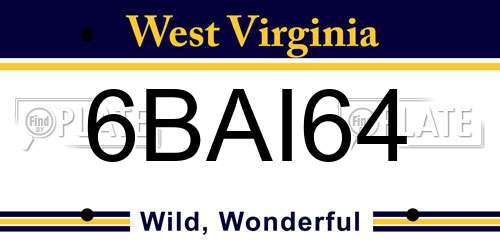 6BAI64 West Virginia License Plate