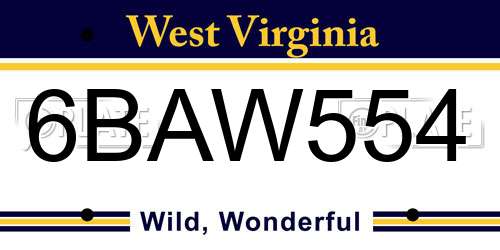 6BAW554 West Virginia License Plate