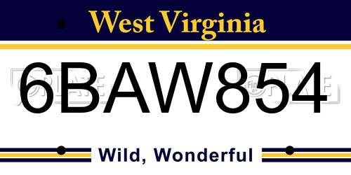 6BAW854 West Virginia License Plate