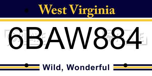 6BAW884 West Virginia License Plate