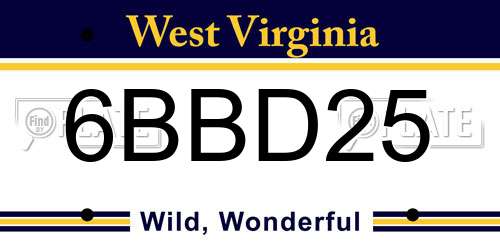 6BBD25 West Virginia License Plate
