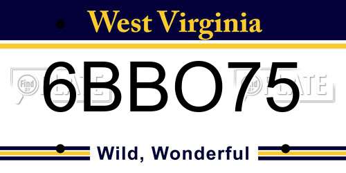 6BBO75 West Virginia License Plate