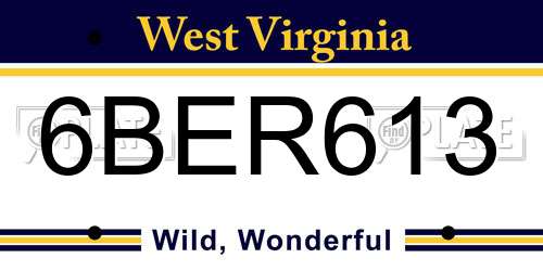 6BER613 West Virginia License Plate