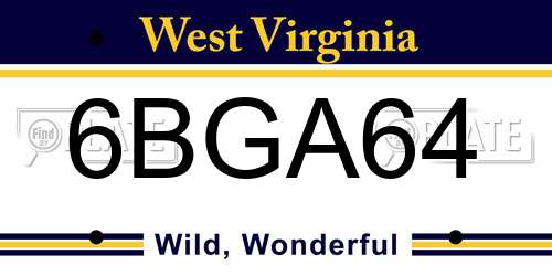 6BGA64 West Virginia License Plate