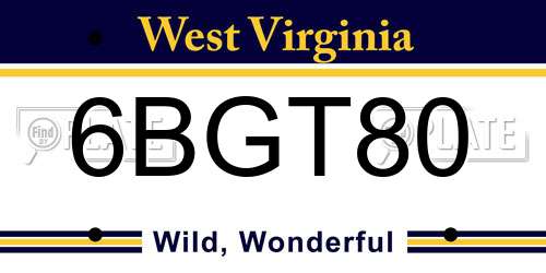 6BGT80 West Virginia License Plate