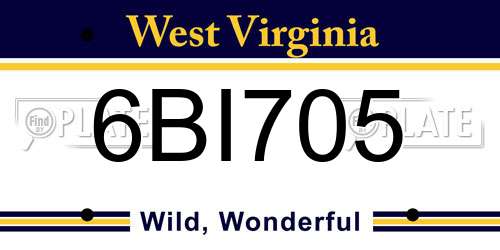 6BI705 West Virginia License Plate