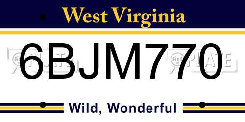 6BJM770 West Virginia License Plate