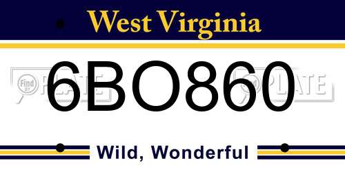 6BO860 West Virginia License Plate