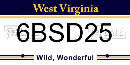 6BSD25 West Virginia License Plate