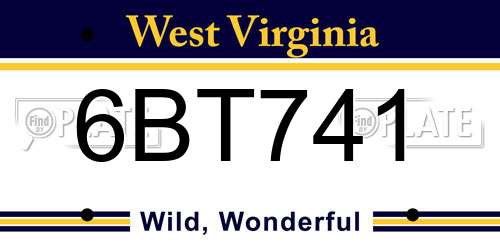 6BT741 West Virginia License Plate