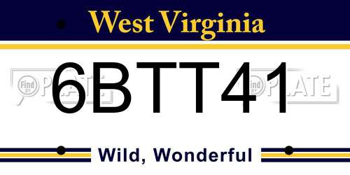 6BTT41 West Virginia License Plate