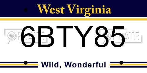 6BTY85 West Virginia License Plate