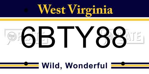 6BTY88 West Virginia License Plate