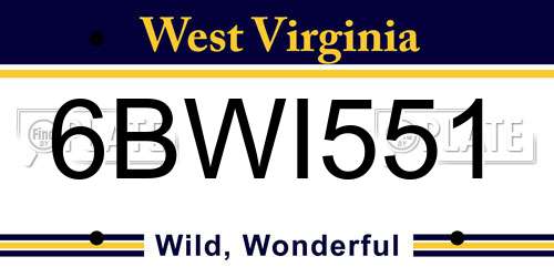 6BWI551 West Virginia License Plate
